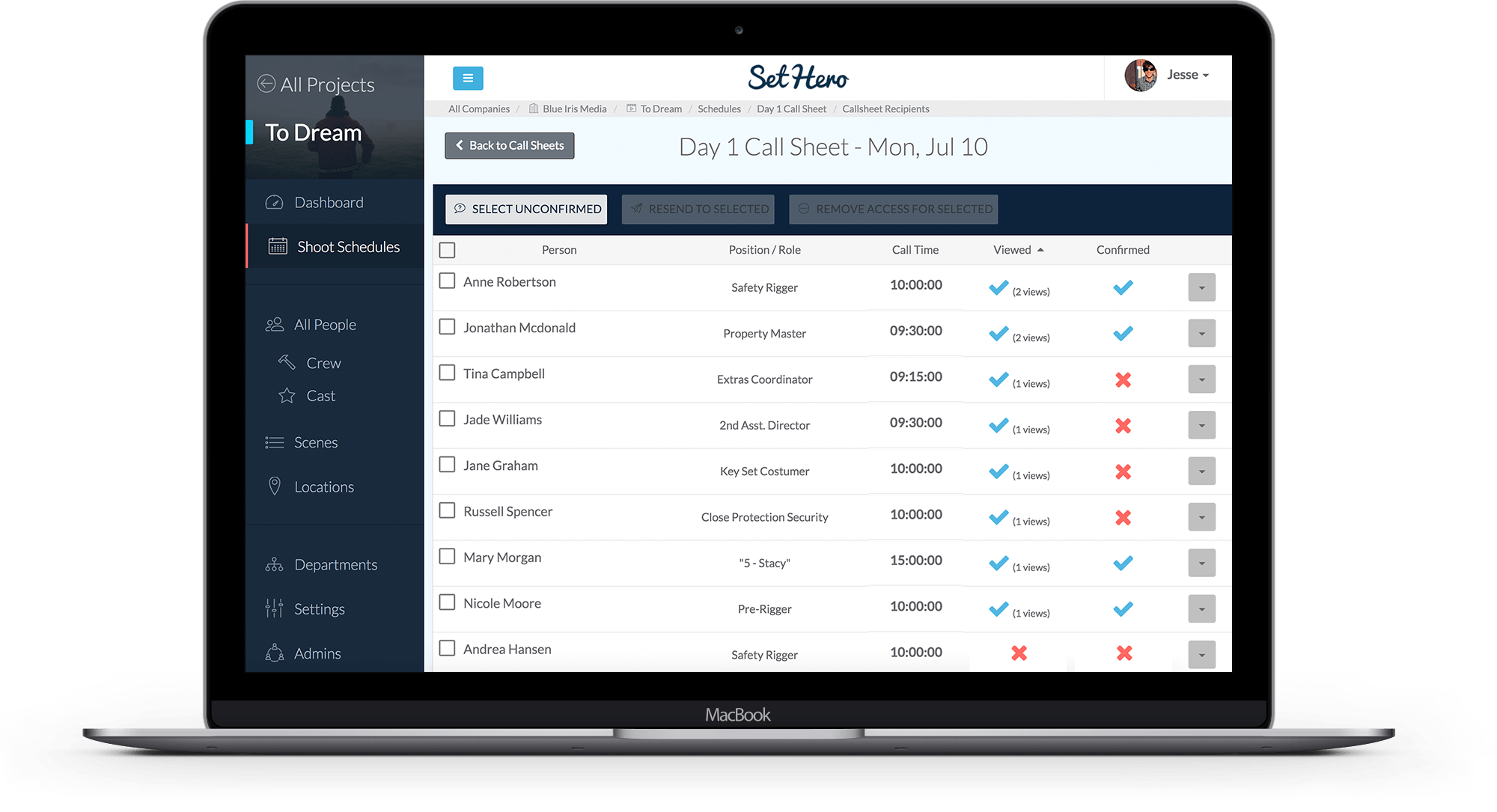 Call Sheet Track Cast And Crew Confirmations